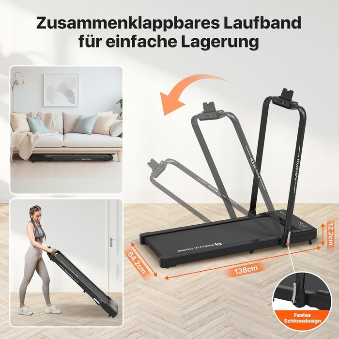 Беговая дорожка Mobvoi Home Laufband Plus Intelligente KI 3-in-1: складная, 2.5 PS, LED-дисплей, Bluetooth, для дома, до 120 кг, 12 км/год