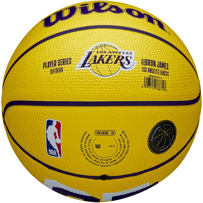 Баскетбольний м'яч WILSON NBA Player Icon, розмір 7 та міні 3, для вулиці, Лос-Анджелес Лейкерс