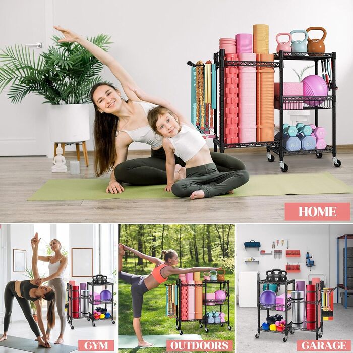 Стійка для гантелей та обладнання для фітнесу - 3 яруси, міцна сталева конструкція, 91.5 x 30 x 82.5 см, до 120 кг