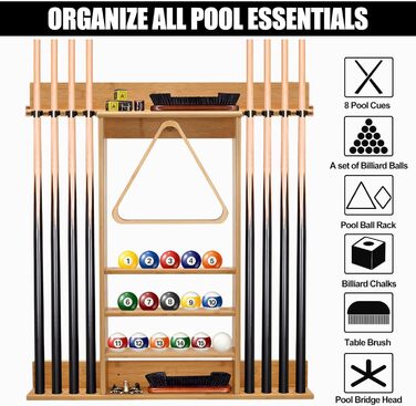 Стенд для київ (8 шт.) та м'ячів, бамбуковий, аксесуар для більярдного столу