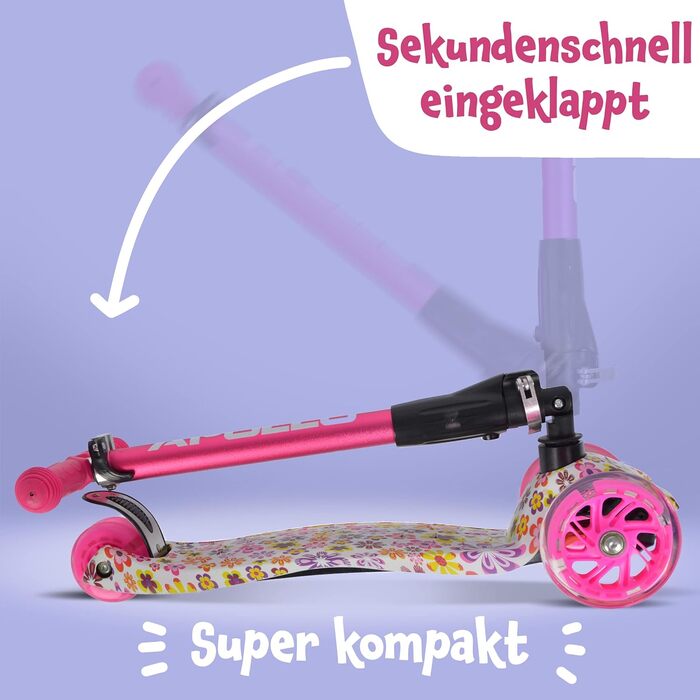 Дитячий самокат Apollo Kids Whiz із LED колесами, складаний, для хлопчиків і дівчаток від 3 до 6 років, безпечний і стійкий, самокат-трюковий