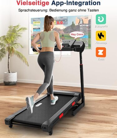 Біговий тренажер Redliro з автоматичним нахилом 15% - складний, до 160 кг, з регульованим поручнем та Bluetooth, для дому