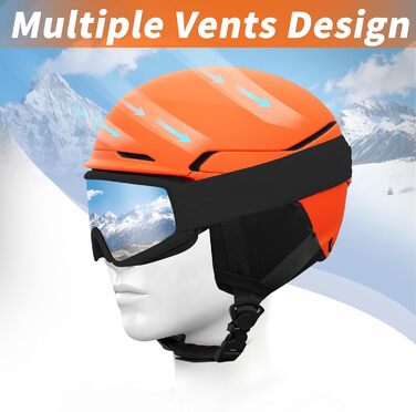 Шкільний шолом для сноуборду та лиж DXH811: унісекс, знятні навушники, вентиляція, захист від UV, регульований, матовий помаранчевий (шолом + маска + захист обличчя, M)