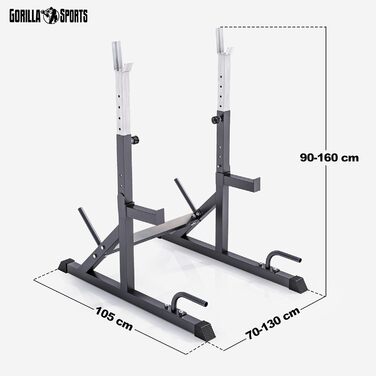 GORILLA SPORTS® Стійка для присідань з регулюванням ширини та висоти, з дип-станцією, для штанги 200-250 кг, тримач для дисків