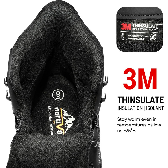 Чоловічі зимові черевики NORTIV 8 для активного відпочинку, чорні, водонепроникні, ізольовані