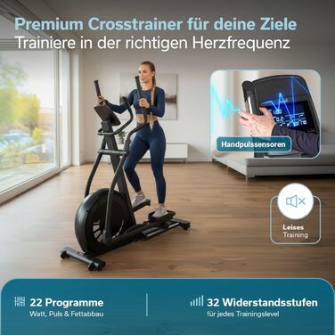 Еліптичний тренажер Skandika Crosstrainer Carbon P23: 23 програми, 16 рівнів, компактний, тихий, сумісний з Kinomap App, до 135 кг