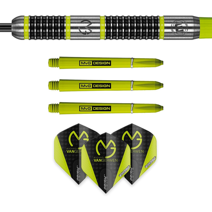 Дротики WINMAU Michael Van Gerwen MvG Aspire із вольфраму зі сталевим вістрям, призмовими крилами та нейлоновими держателями