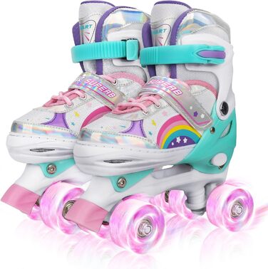 Дитячі ролики Kinder Quad Skates для дівчаток та хлопчиків, регульовані, райдужні з підсвічуванням, для дому та вулиці