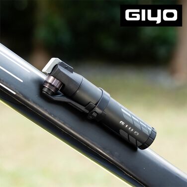 Міні велосипедний насос GIYO GM-45CT, двоступеневий, високий тиск і об’єм 80cc, алюмінієвий, для MTB, клапан Presta/Schrader/Dunlop, кишеньковий, 15,2 см, 30/100 Psi, вага 96,5г