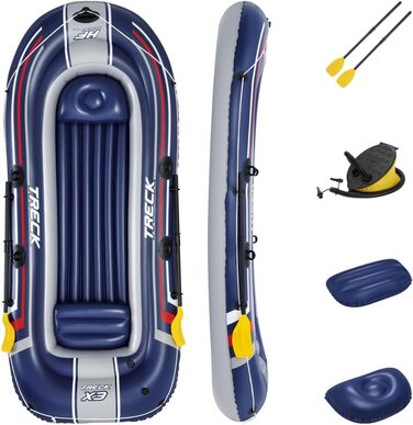Надувний човен Bestway Hydro-Force TRECK X3, 307×126×39 см, для 3 дорослих та 1 дитини, комплект з веслами та насосом