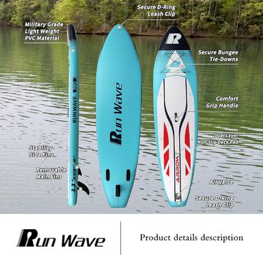 Надувна SUP-дошка Runwave з антиковзким покриттям, комплект аксесуарів, широка стійка, плавники для контролю, для підлітків і дорослих початківців