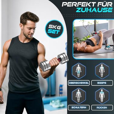 Набір гантелей 2 шт. з масивного сталі 2,5/5/7,5/10 кг | Гантелі з вагами та пінопластовою ручкою | Фітнес гантелі для дому, силові тренування та нарощування м'язів. Турквіс (Червоний, 2 x 5 кг)