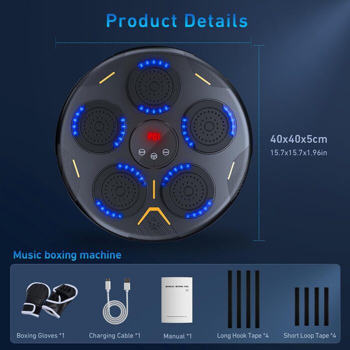 LED боксерський тренажер Wildfun з рукавичками, настінне кріплення, Bluetooth, 9 режимів швидкості, підрахунок ударів, для дорослих та дітей, спорт та зняття стресу