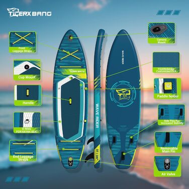 Надувна SUP-дошка TIGERXBANG з аксесуарами, мінімалістична дошка для веслування стоячи для дорослих і підлітків усіх рівнів