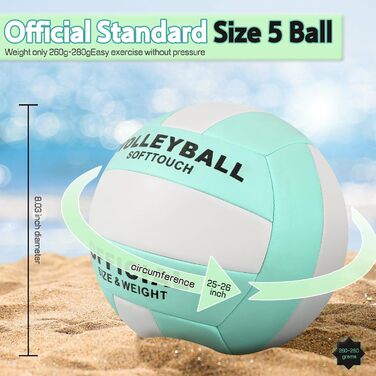 Волейбольний м'яч Aipwerer: для пляжу, залу та тренувань. З насосом та сумкою. Зелено-білий, розмір 5