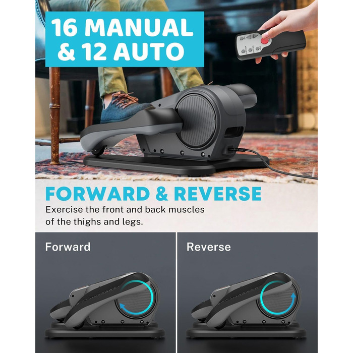 Еліптичний тренажер Gonex під стіл для літніх людей, електричний, з пульт дистанційного керування, 16 рівнів швидкості, ручний та автоматичний режими, сірий