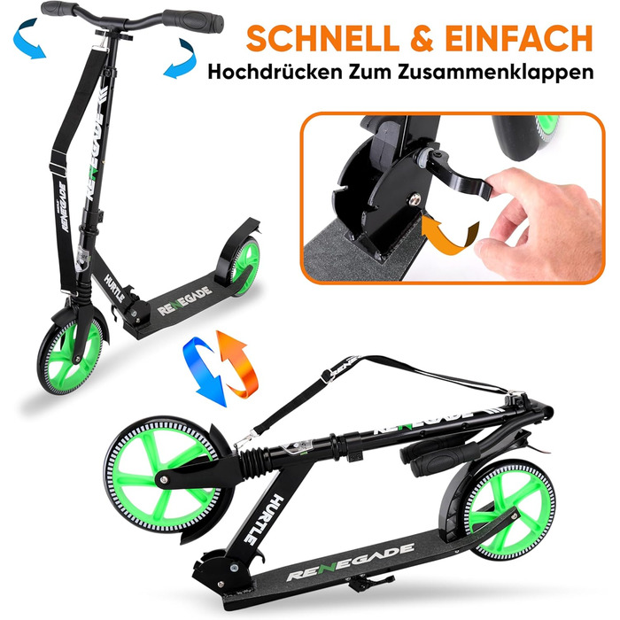 Міський ролер Hurtle Roller Kinder 10 років, складний та регульований по висоті (84–98 см), самокат для дітей та дорослих зі стійкою, з ремінним плечем, до 100 кг (Runner)