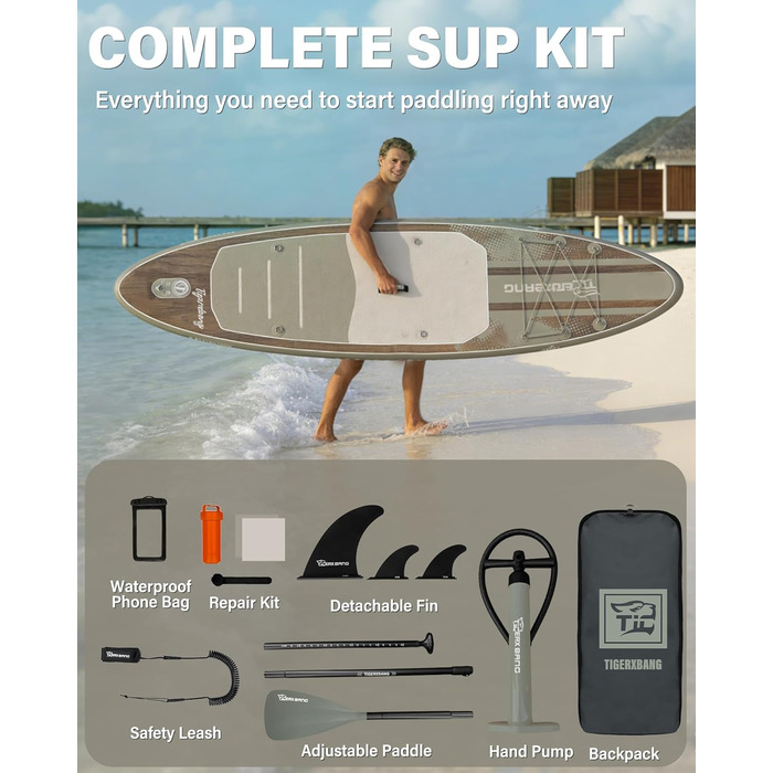 SUP дошка надувна TIGERXBANG 320 см, комплект для Stand Up Paddling, рожево-зелена, для дорослих та дітей