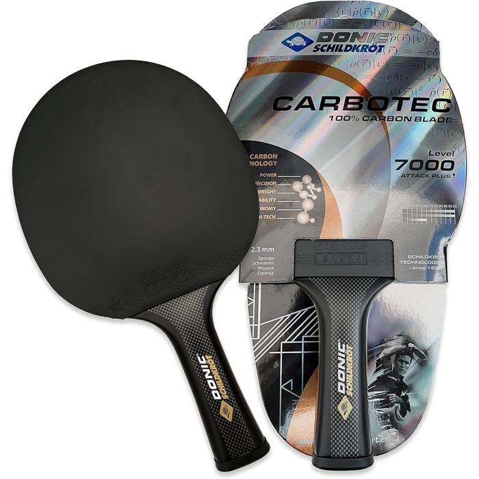 Настільна ракетка Donic-Schildkröt CarboTec 7000, 100% карбон, з чохлом, цільна конструкція, чорна
