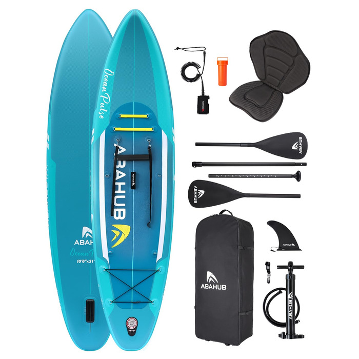 Надувний SUP Борд Abahub 320x78x15см: Комплект для Станд Ап Паддлінг, Каякінг, Риболовля. З регульованим веслом та сидінням.
