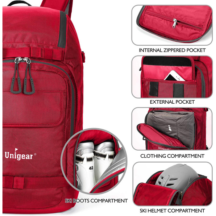 Рюкзак для гірськолижного спорту Unigear 50L/70L з відділенням для шолома (червоний, 50/70 літрів)