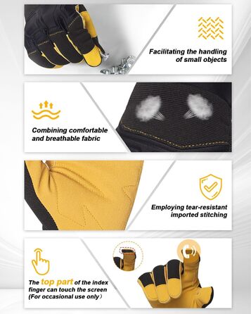 Зимові рукавички RIGWAR для чоловіків та жінок, водонепроникні велосипедні рукавички з підтримкою сенсорного екрану, терморукавички, вітрозахисні рукавички для їзди на конях, мотоциклі, походів, велосипедів, прогулянок (Чорний з жовтим, S)