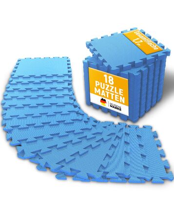 Фитнес-мат NEOLYMP для спортивного обладнання, посилена пазл-підлога для тренувань та гімнастики, захисний килимок (блакитний, 18 шт, 1.7 м²)