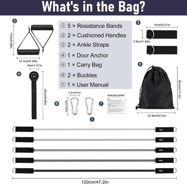 Набір фітнес-резинки 5 шт., спортивні еластичні стрічки опору 5 рівнів, резинки з кріпленням для дверей, ручки, манжети для щиколоток, портативні для нарощування м'язів та пілатесу, чоловічі/жіночі (сірі)