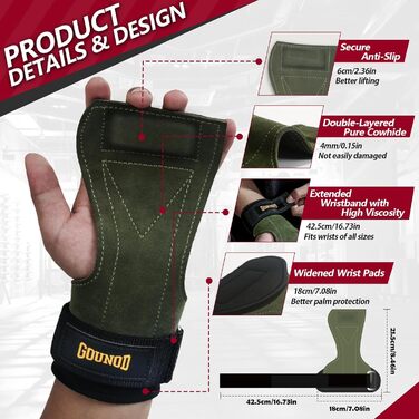 Підтримуючі ремені для тяги AOTWAN з двошарової шкіри, для бодібілдингу та фітнесу, захист зап'ястя, тренувальні ремені для жінок та чоловіків (темно-зелений)