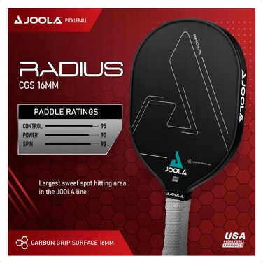 Професійна ракетка для піклболу JOOLA Radius Pro з текстурованою карбоновою поверхнею, поліпропіленовим стільниковим ядром 16 мм для максимального контролю та спіну