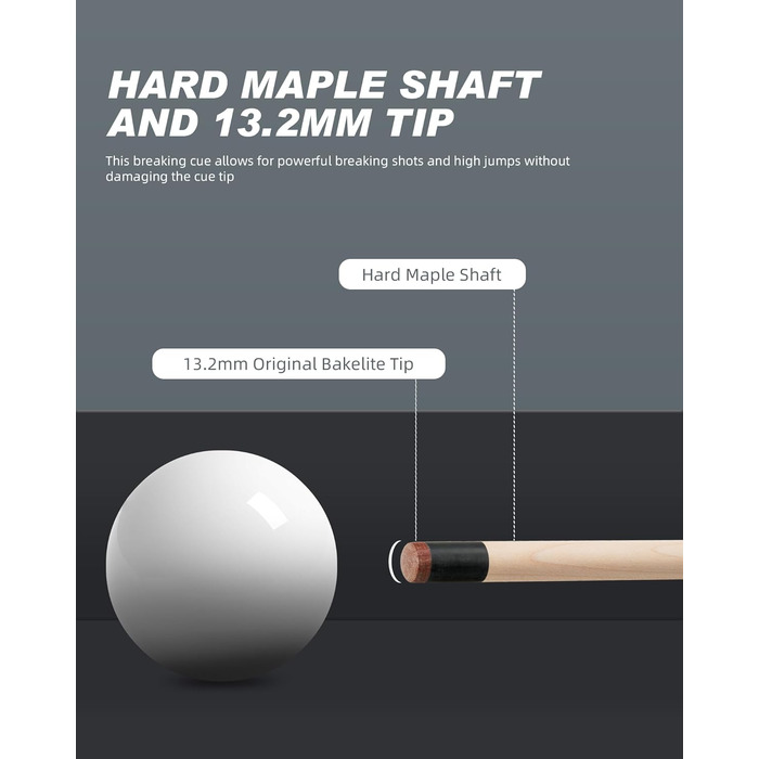 Професійна більярдна/пулова кий Crival Heavy Hitter Jump-Break-Queue, 3-частини, 137.2 см, з кленова дерева, з наконечником 13.2 мм