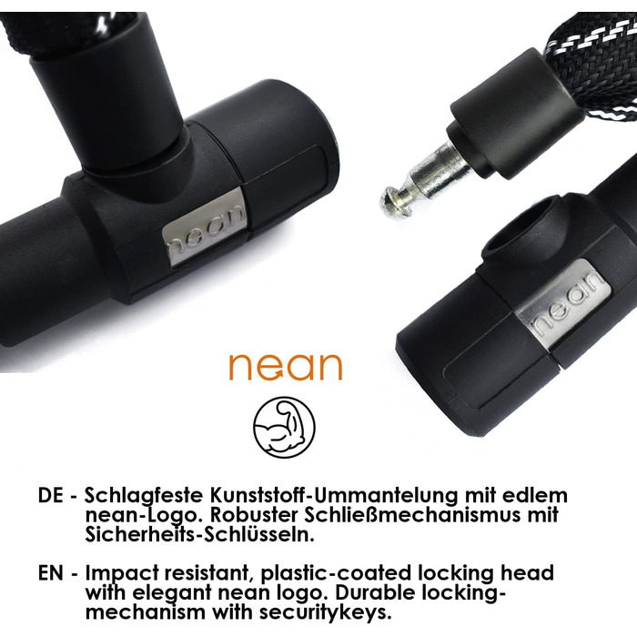 Надійне велозамкне Nean Kettenschloss: 900 мм, сталевий ланцюг, 2 ключі, чорний