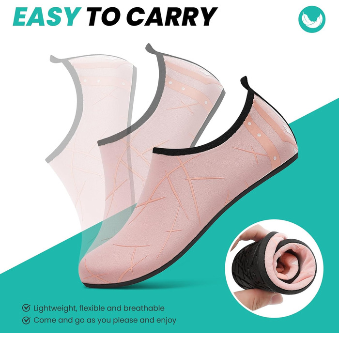 Чоботи для плавання чоловічі та жіночі: легкі, швидковисихаючі, антиковзкі аквашузи для пляжу, басейну, серфінгу (42 EU, 857 Рожевий)