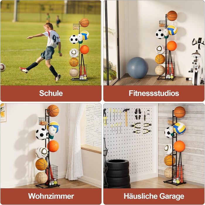 Металевий органайзер для м'ячів: підставка для баскетбольного та футбольного м'яча, полиці для зберігання, для дітей, в приміщенні