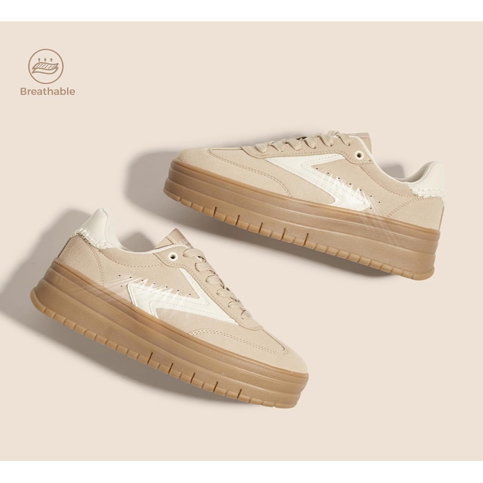 Жіночі туфлі на платформі Lucky Step з гумовою підошвою та замшею - ретро дизайн, товста підошва для тенісу та повсякденного носіння (40 EU, Бежеві)