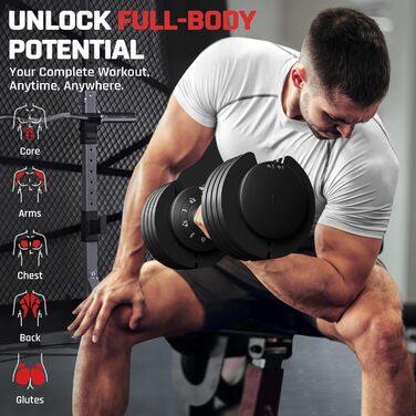 Регульована гантеля Yaheetech 15 кг, сталева, 2.5-24 кг, швидке налаштування, подвійне блокування, антиковзаюча, для дому, спортзалу, офісу