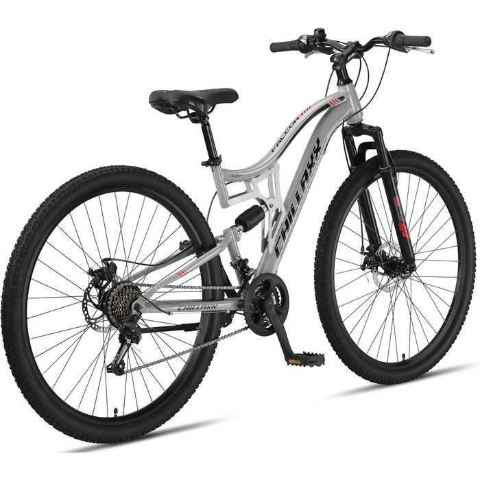 Гірський велосипед Chillaxx Bike Falcon преміум, 24/26/27.5/29 дюймів, для хлопців, дівчат, жінок і чоловіків, дискові гальма, 21 швидкість, повна амортизація, чорний-синій, V-гальмо