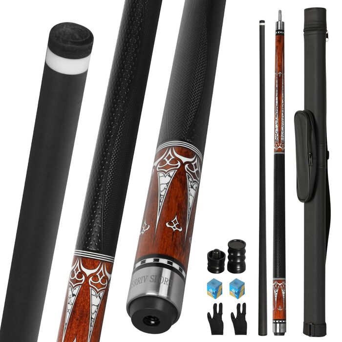 Кю Carbon Fiber (20-21 oz) - Професійний бик для більярду з шкіряним наконечником 13mm, 3/8*8 Joint, з чохлом, захисниками та крейдою