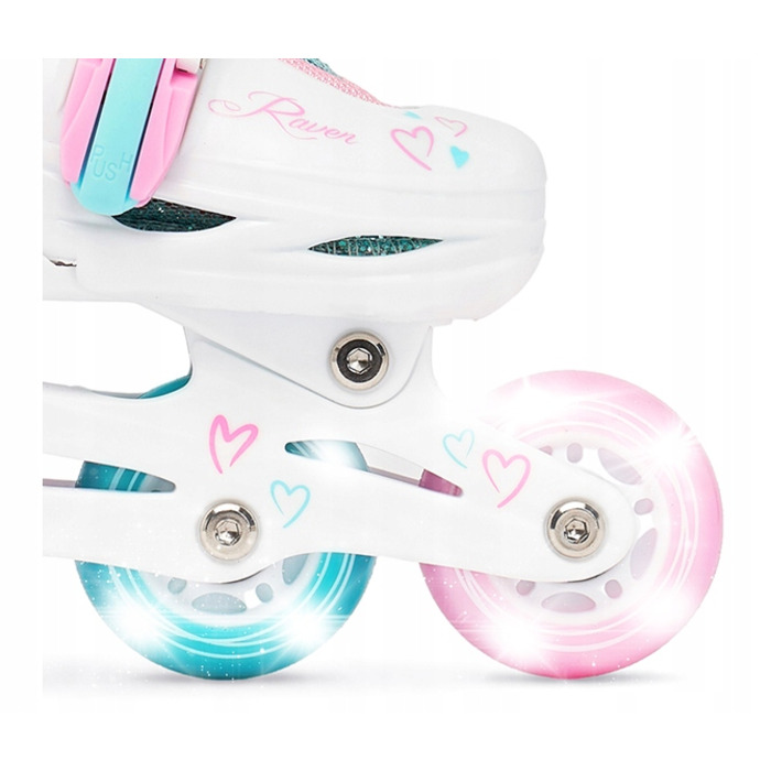 Регульовані ролики RAVEN Loret Glitter White/Mint/Pink (розмір 30-33) з LED-колесами