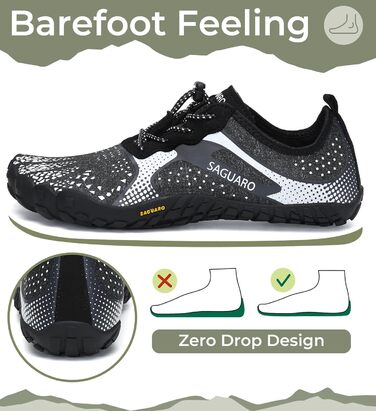Взуття для тренувань та хайкінгу Barefoot (чоловічі/жіночі), чорне, розмір 45 EU. Дихаючі, широка носкова частина, плоска підошва.