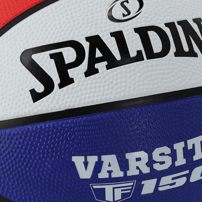 Баскетбольний м'яч Spalding TF-150 Varsity: міцний гумовий матеріал, офіційний розмір, для всіх поверхонь, з рельєфним покриттям Shooter's Seam (червоний, білий, синій)