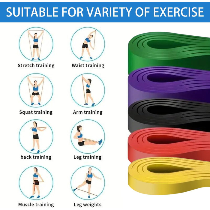 Набір еластичних стрічок для фітнесу та йоги, 5 рівнів опору, з дверними фіксаторами та сумкою