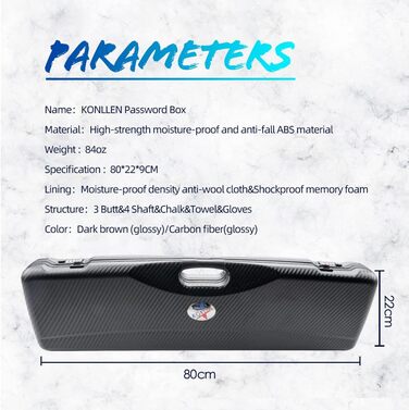 Чохол для бильярдного кия KONLLEN 2x4 Oxford Cloth з кишенями для аксесуарів, карбонове покриття