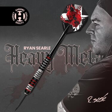 Дарти Harrows Ryan Searle Heavy Metal (22g, 24g, 26g) – сталеві дротики з шафтами Speedline, польотними пір'ями 100 мікрон та кейсом