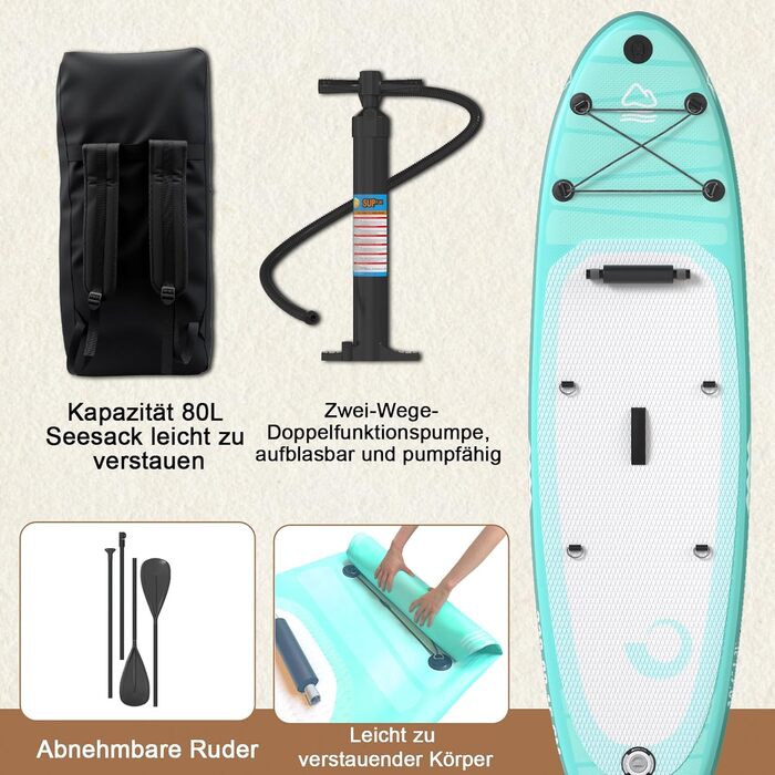 Надувний SUP Борд JUMMICO 330x80x15 см з аксесуарами, 2-в-1 (SUP/Каяк), до 160 кг, для серфінгу, риболовлі, йоги, світло-зелений