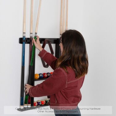 Тримач для кия для більярду Pool-Queue-Regal з 16 тримачами для куль та 6 шт. крейди, чорний