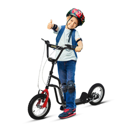 Дитячий самокат HOMCOM Scooter City Scooter від 5 років кікборд з 12 дюймовими пневматичними шинами в чорному кольорі 120x58x75-80 см для безпечної їзди