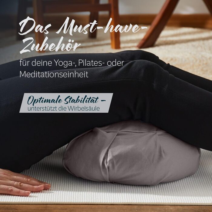 Подушка для медитації Zafu «Ganesh» DoYourYoga у формі півмісяця з органічним гречаним зерном, темно-сіра, 45x30x14 см