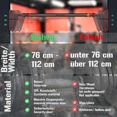Турнік для дверного отвору KESSER, регульований, без свердління, витримує до 300 кг, з нековзкими ручками та резистентними стрічками, 76-112 см