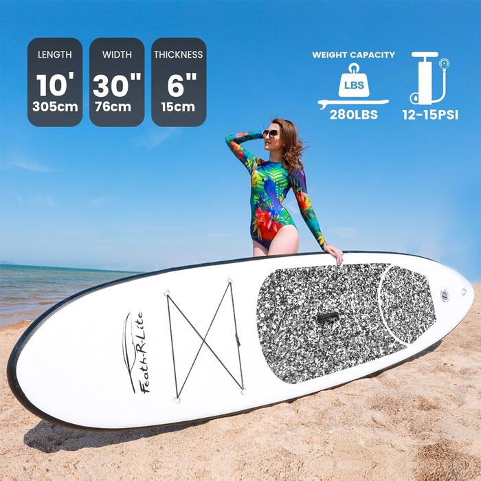 Надувна SUP-дошка FunWater з аксесуарами для дорослих, весло, помпа, рюкзак, ліш, водонепроникна сумка, чорна